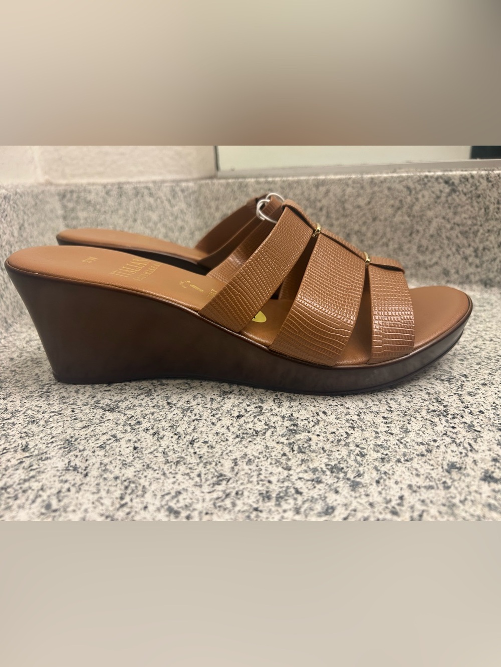 Italian Shoemakers Tan Brown Wedge Slide Sandals